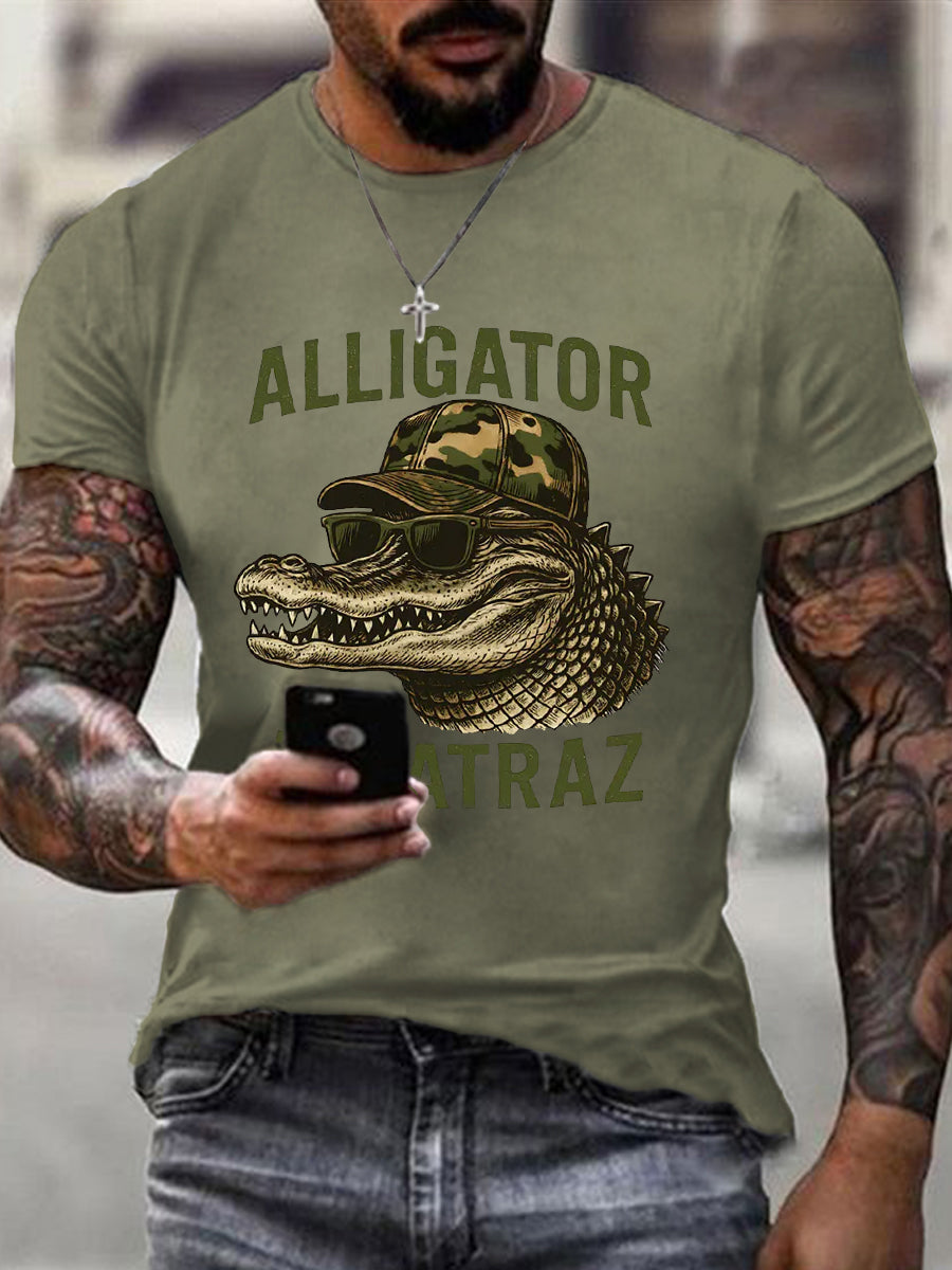 Men's Retro Alligator Alcatraz Funny Florida Everglades Dark Humor Tee gracestitchs
