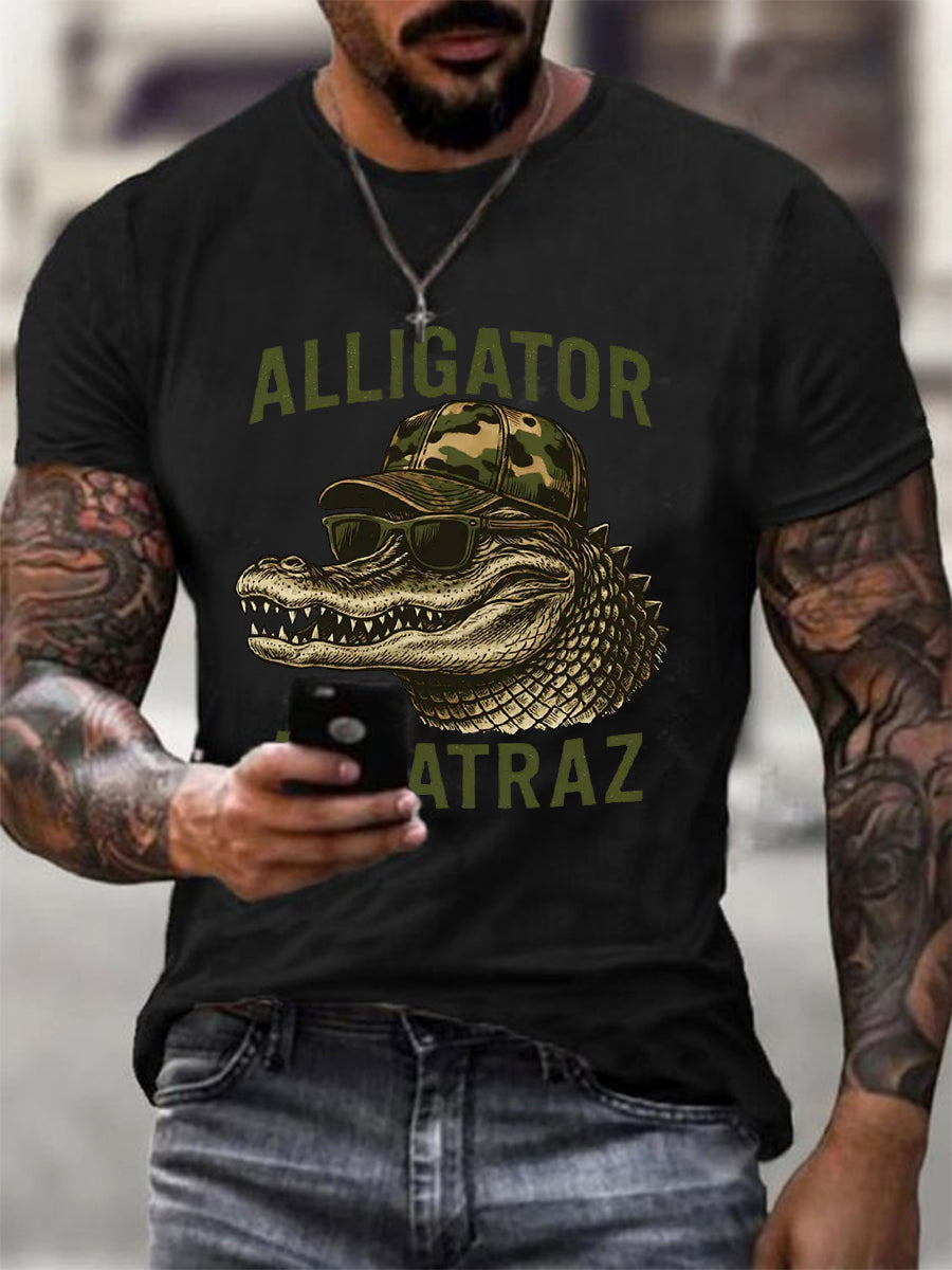 Men's Retro Alligator Alcatraz Funny Florida Everglades Dark Humor Tee gracestitchs