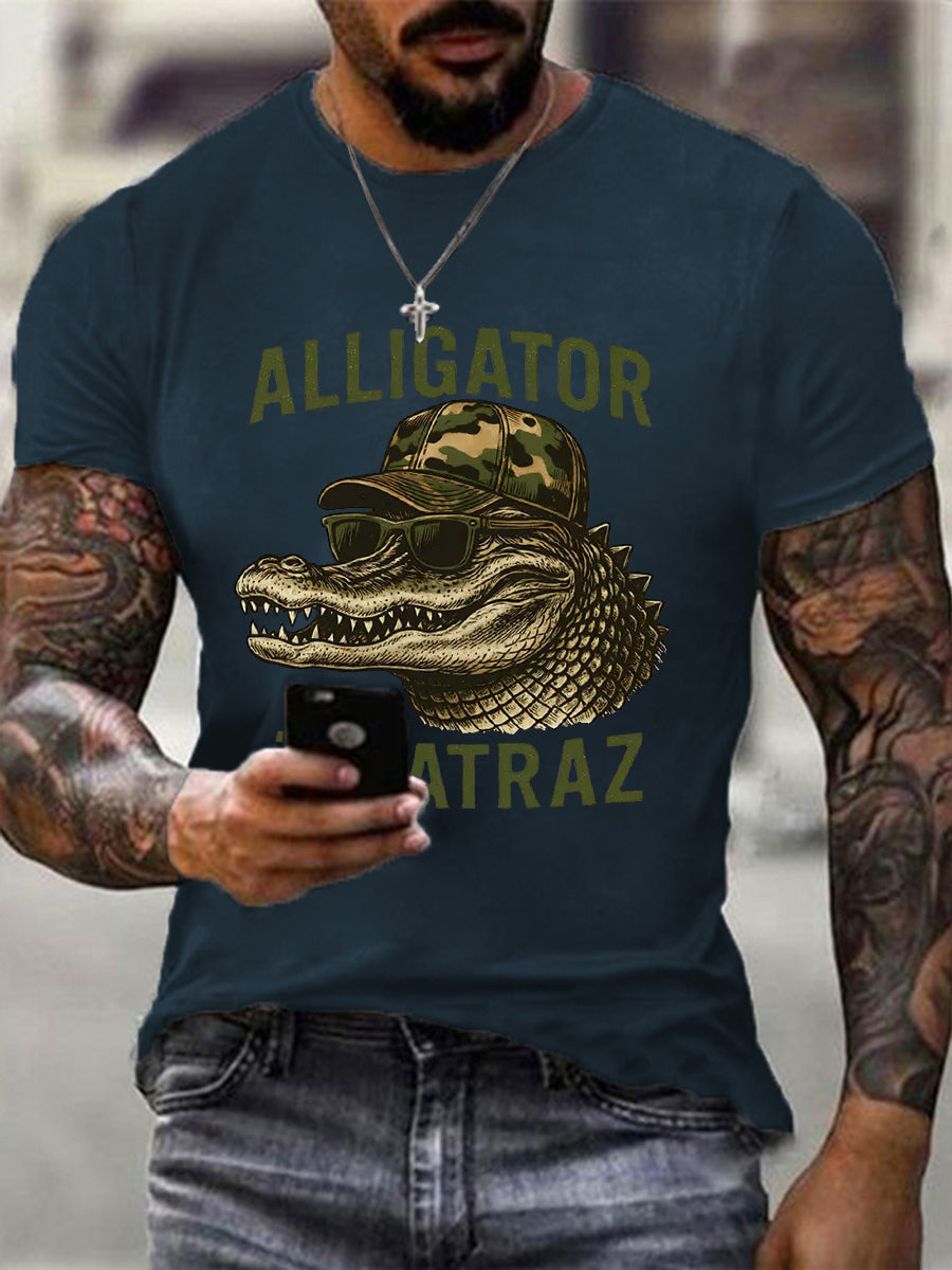 Men's Retro Alligator Alcatraz Funny Florida Everglades Dark Humor Tee gracestitchs