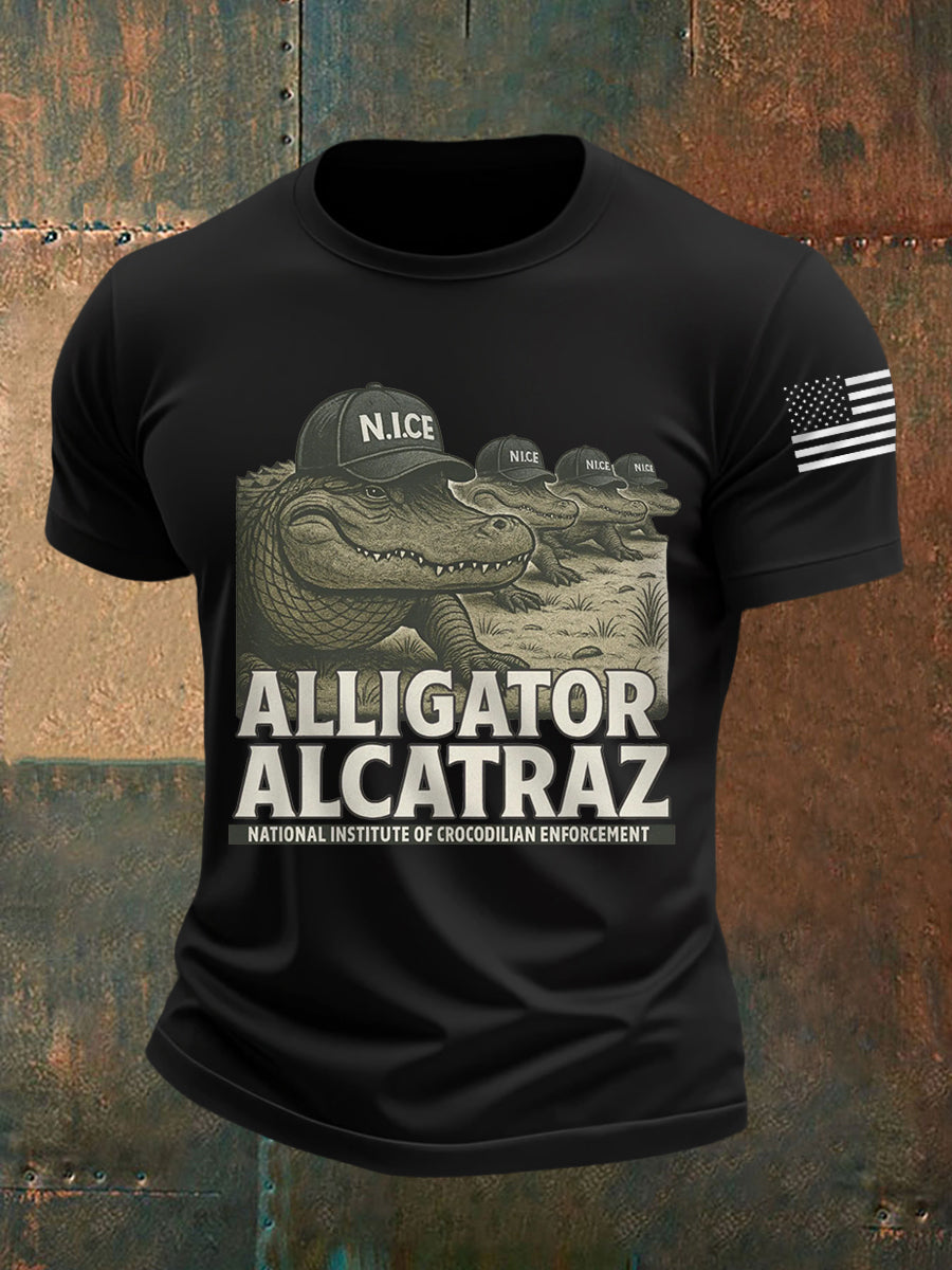 Men's Retro Alligator Alcatraz Funny Florida Everglades Dark Humor Tee gracestitchs