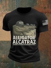 Men's Retro Alligator Alcatraz Funny Florida Everglades Dark Humor Tee gracestitchs