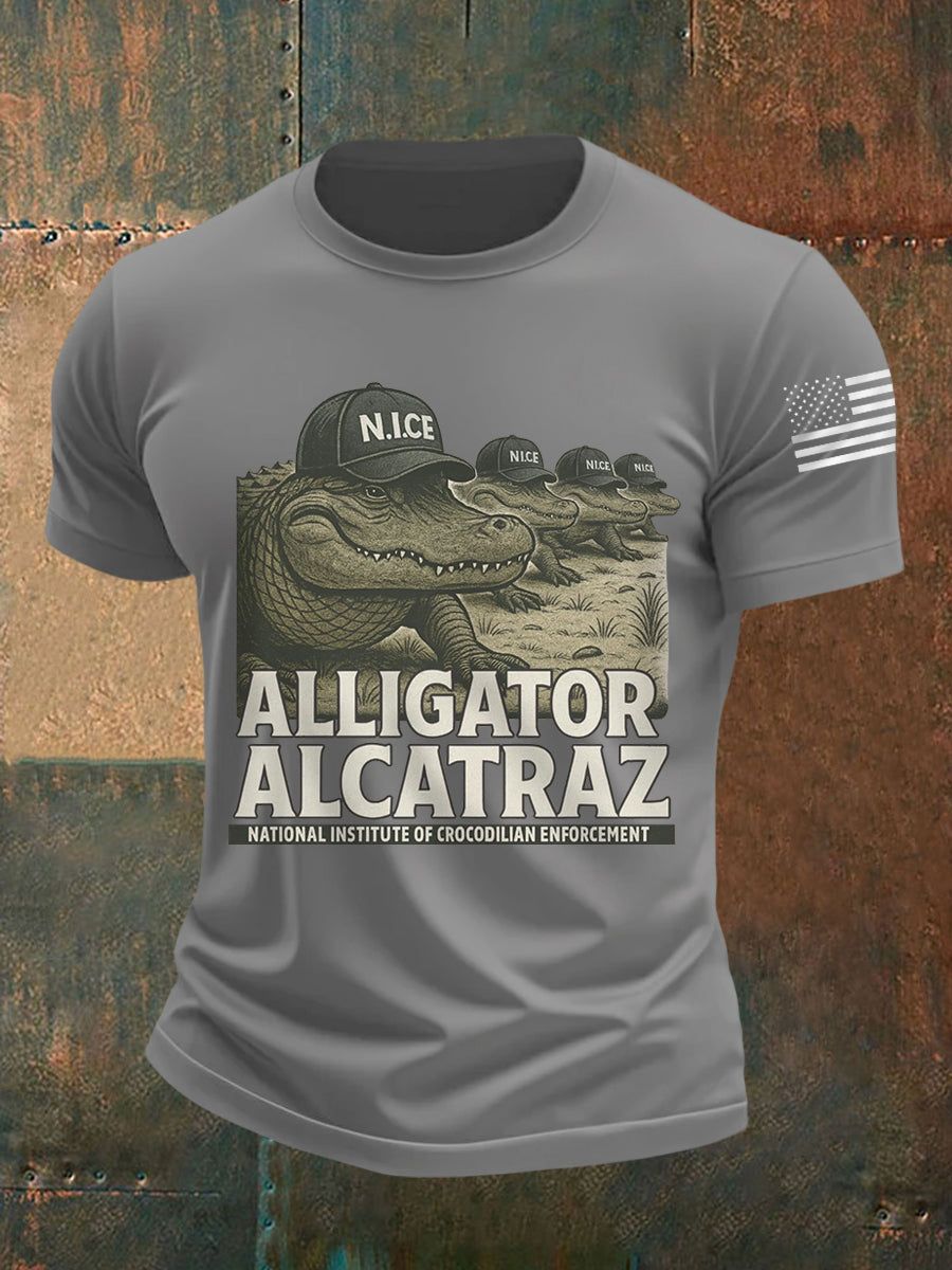 Men's Retro Alligator Alcatraz Funny Florida Everglades Dark Humor Tee gracestitchs