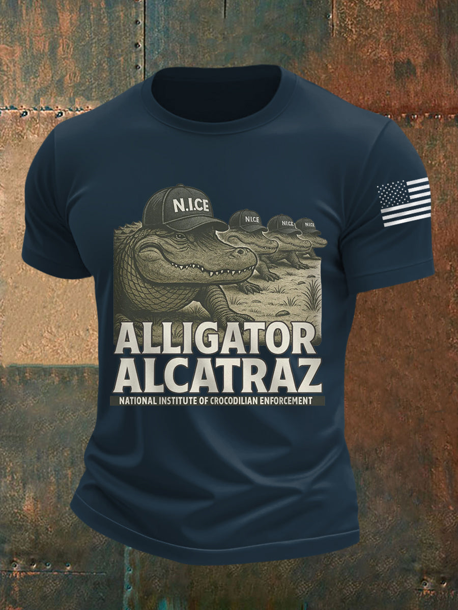 Men's Retro Alligator Alcatraz Funny Florida Everglades Dark Humor Tee gracestitchs