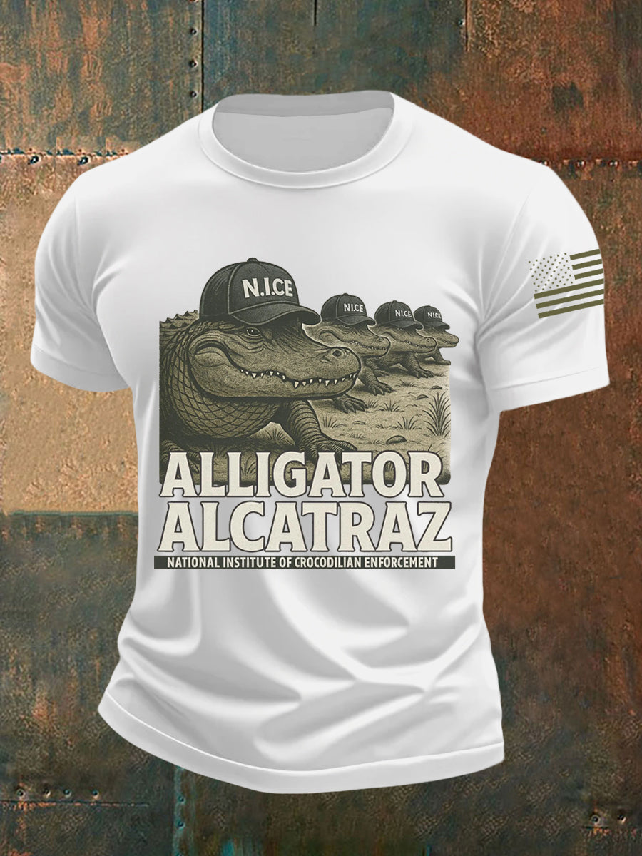 Men's Retro Alligator Alcatraz Funny Florida Everglades Dark Humor Tee gracestitchs
