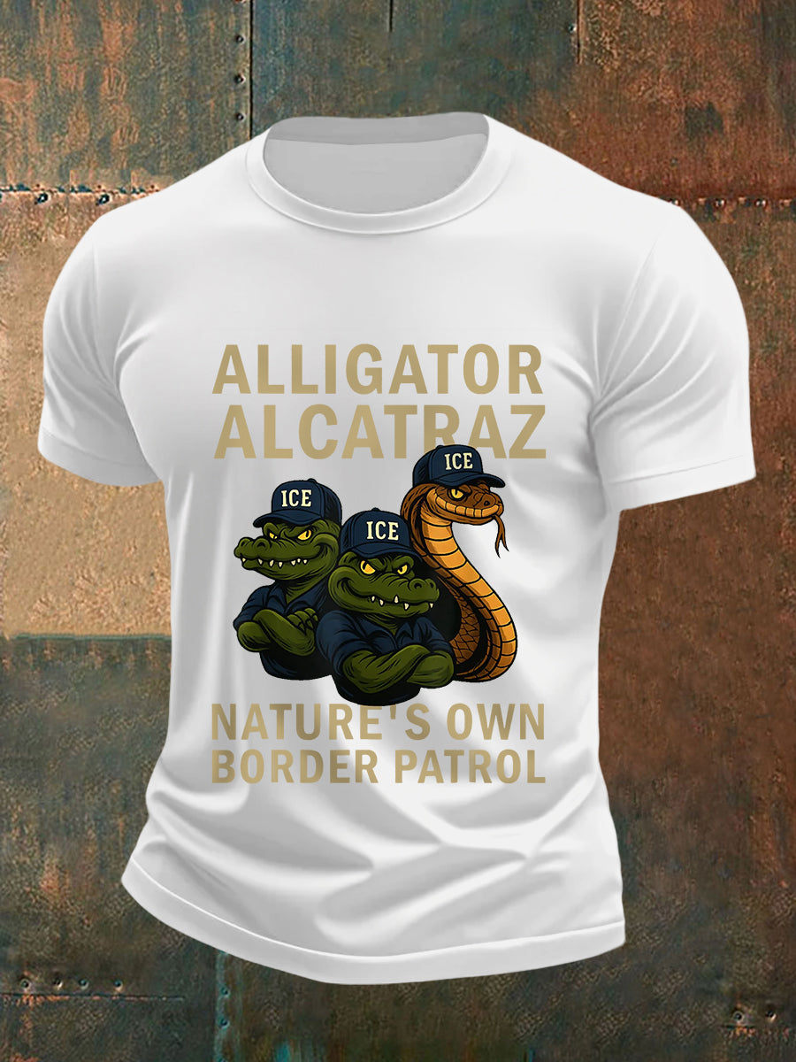 Men's Retro Alligator Alcatraz Funny Florida Everglades Dark Humor Tee gracestitchs