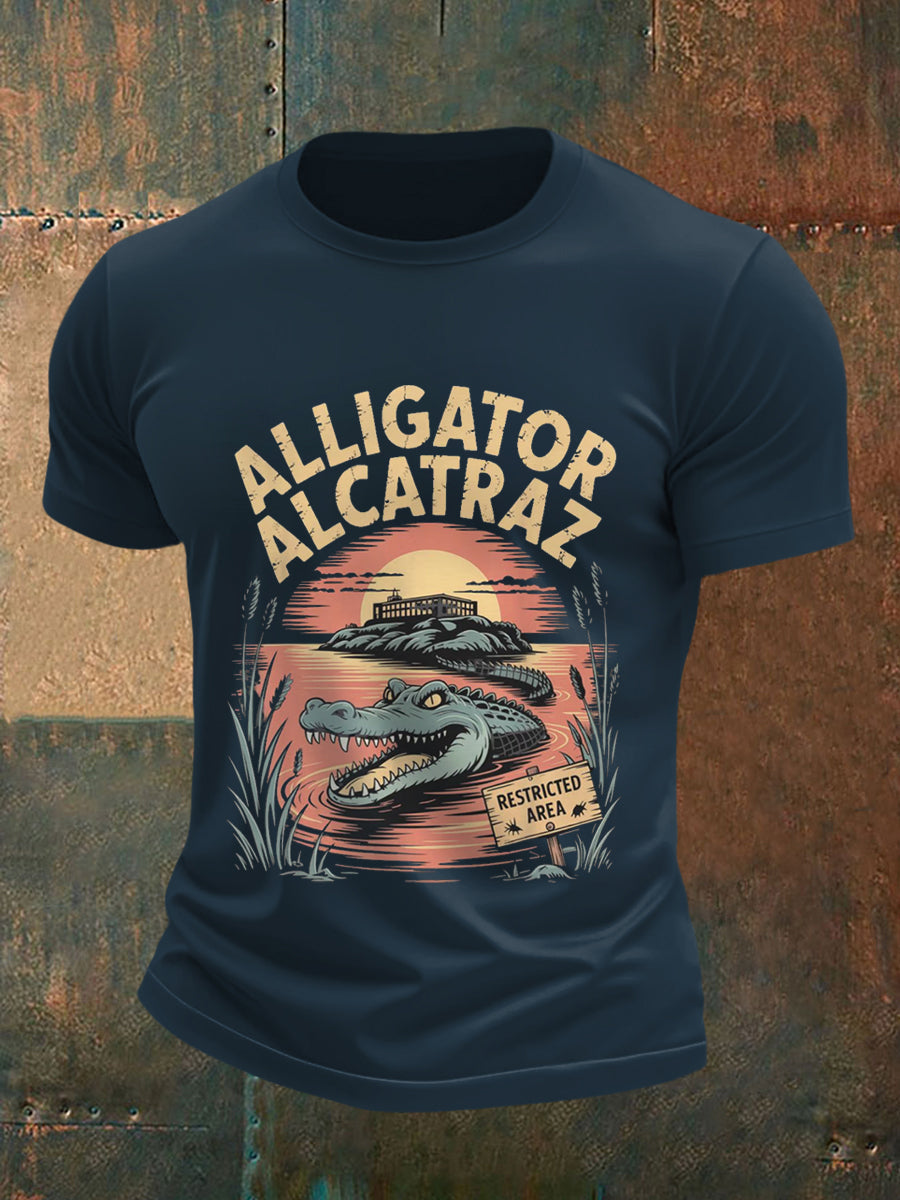 Men's Retro Alligator Alcatraz Funny Florida Everglades Dark Humor Tee gracestitchs
