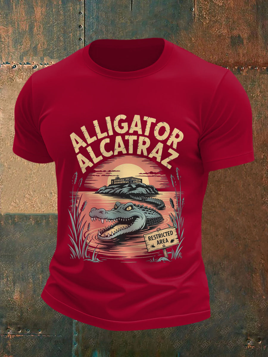 Men's Retro Alligator Alcatraz Funny Florida Everglades Dark Humor Tee gracestitchs