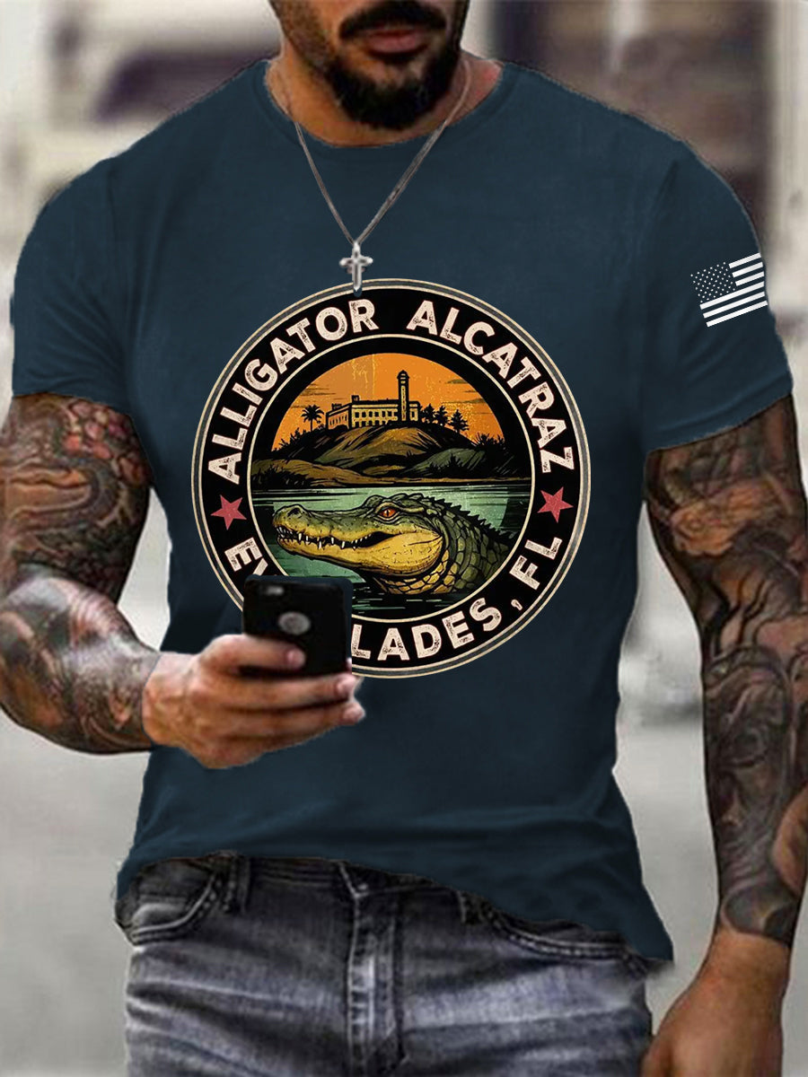 Men's Retro Alligator Alcatraz Funny Florida Everglades Dark Humor Tee gracestitchs