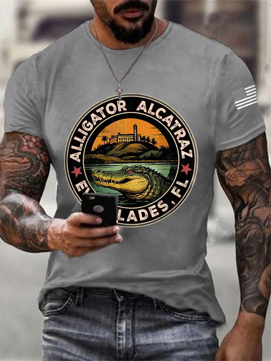 Men's Retro Alligator Alcatraz Funny Florida Everglades Dark Humor Tee gracestitchs