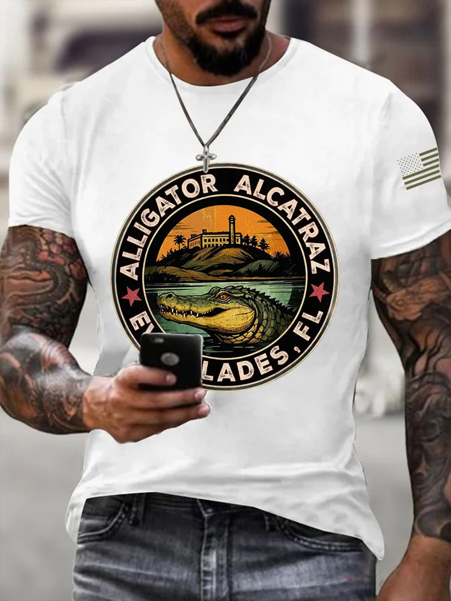 Men's Retro Alligator Alcatraz Funny Florida Everglades Dark Humor Tee gracestitchs