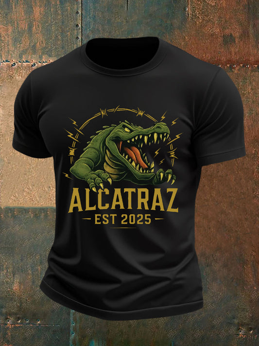 Men's Retro Alligator Alcatraz Funny Florida Everglades Dark Humor Tee gracestitchs