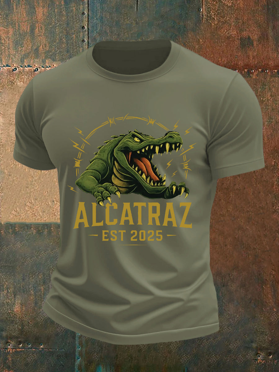 Men's Retro Alligator Alcatraz Funny Florida Everglades Dark Humor Tee gracestitchs