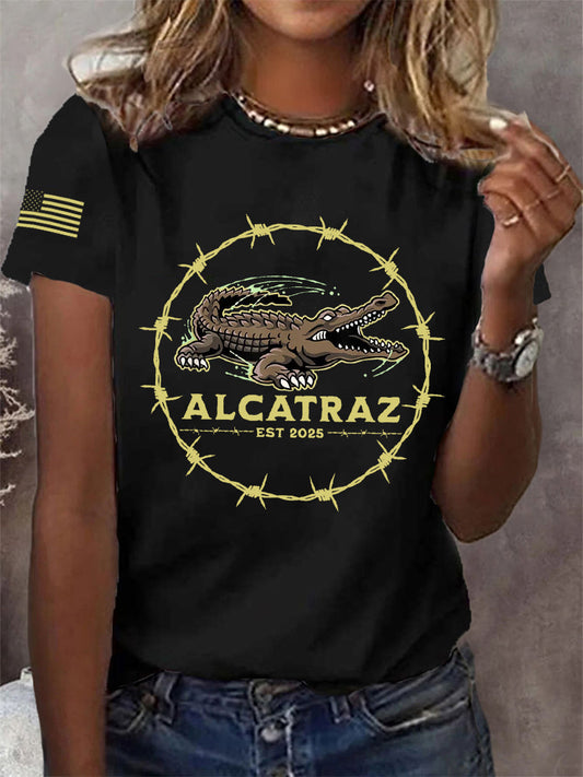 Women's Retro Alligator Alcatraz Funny Florida Everglades Dark Humor Tee gracestitchs