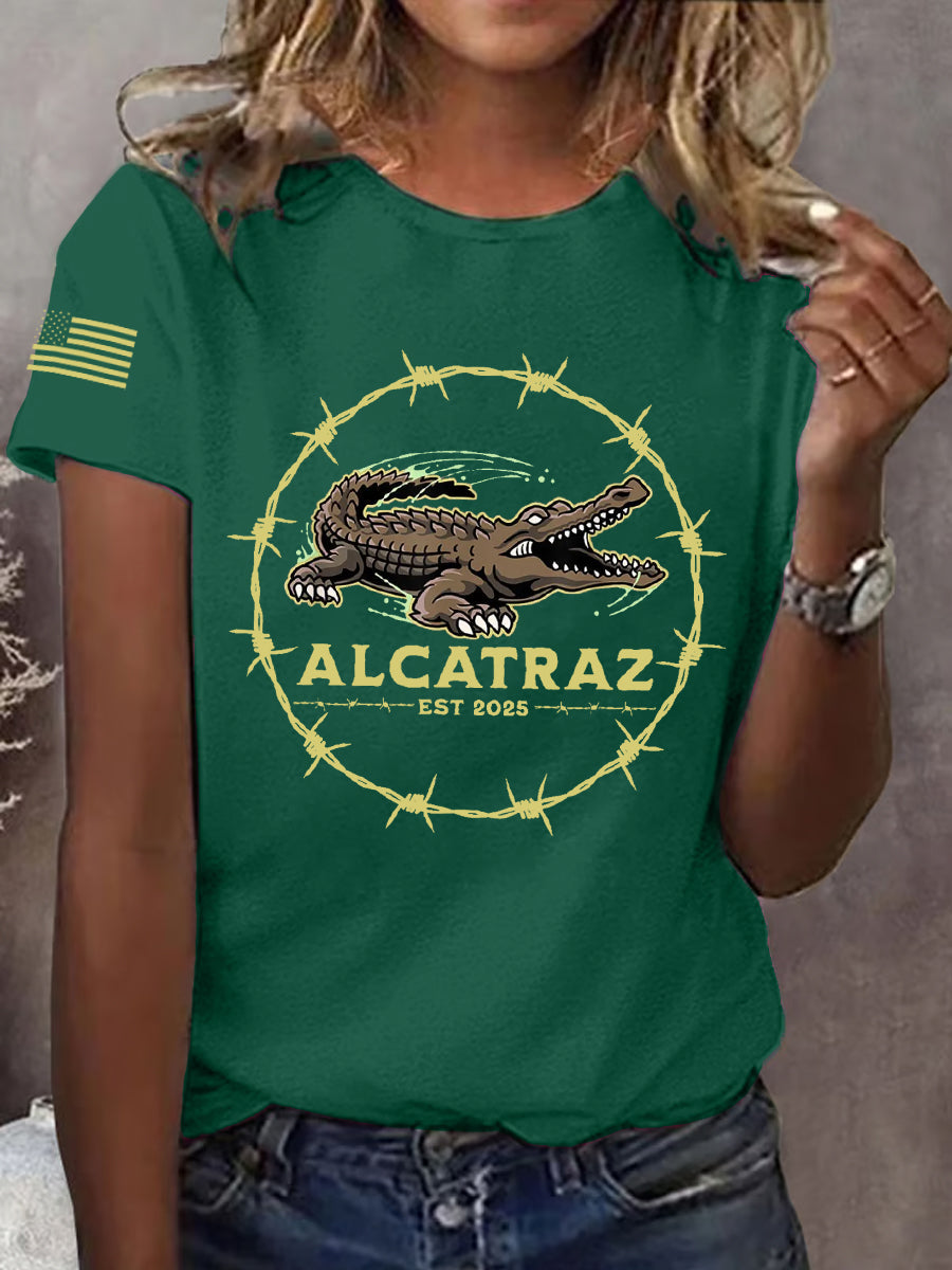 Women's Retro Alligator Alcatraz Funny Florida Everglades Dark Humor Tee gracestitchs