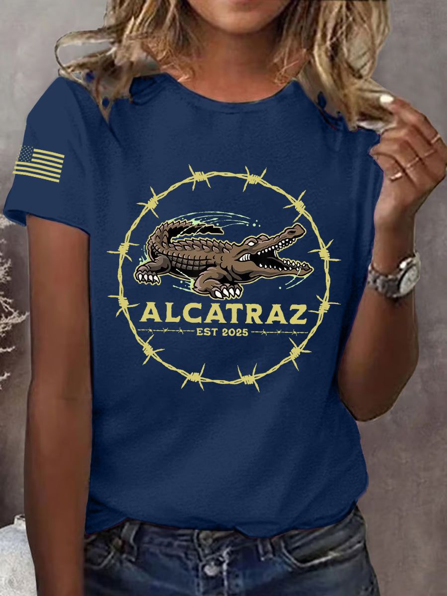 Women's Retro Alligator Alcatraz Funny Florida Everglades Dark Humor Tee gracestitchs