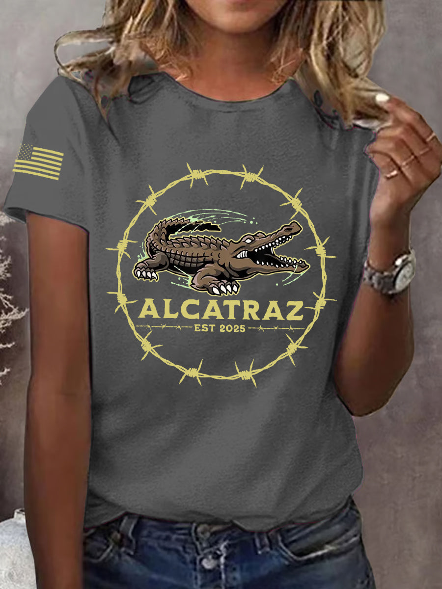 Women's Retro Alligator Alcatraz Funny Florida Everglades Dark Humor Tee gracestitchs