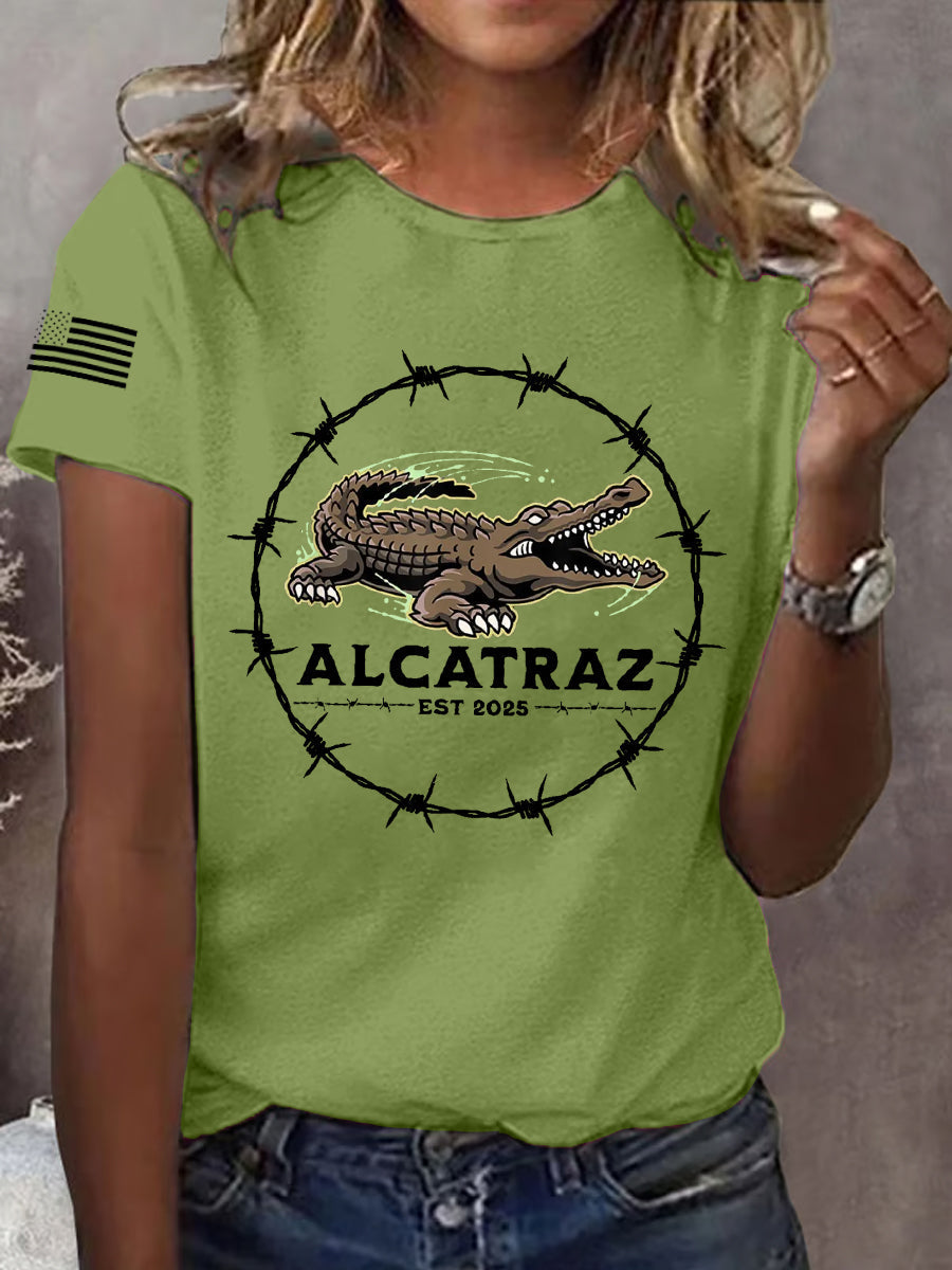 Women's Retro Alligator Alcatraz Funny Florida Everglades Dark Humor Tee gracestitchs