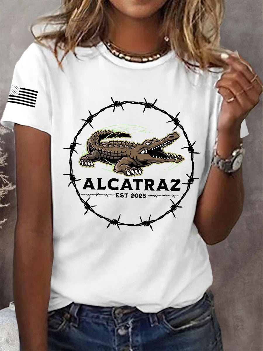 Women's Retro Alligator Alcatraz Funny Florida Everglades Dark Humor Tee gracestitchs