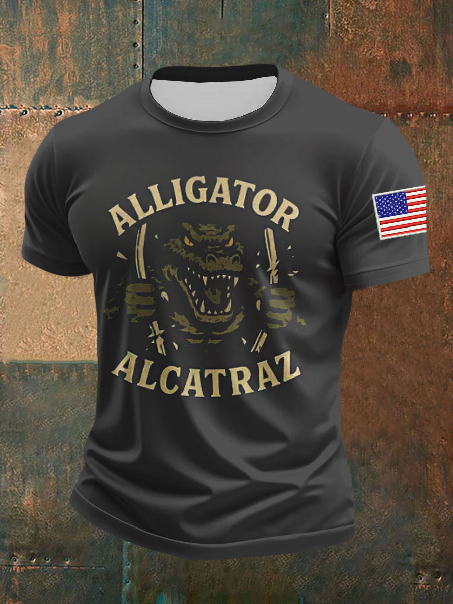 Men's Retro Alligator Alcatraz Funny Florida Everglades Dark Humor T-Shirt gracestitchs