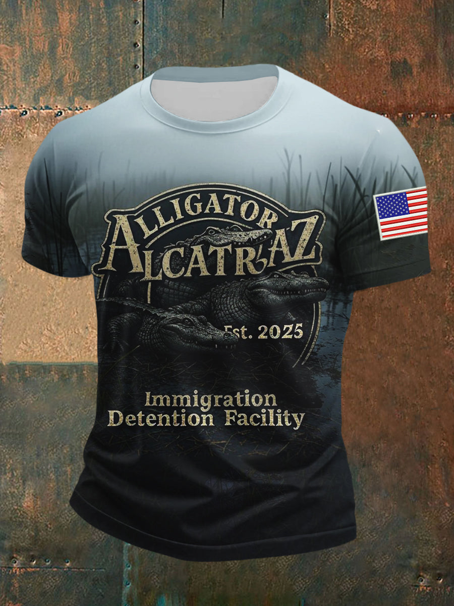 Men's Retro Alligator Alcatraz Funny Florida Everglades Dark Humor T-Shirt gracestitchs
