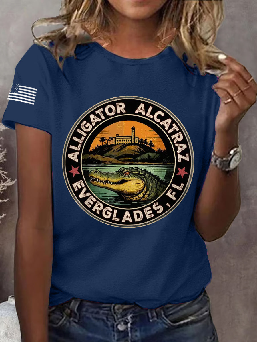 Women's Retro Alligator Alcatraz Funny Florida Everglades Dark Humor Tee gracestitchs