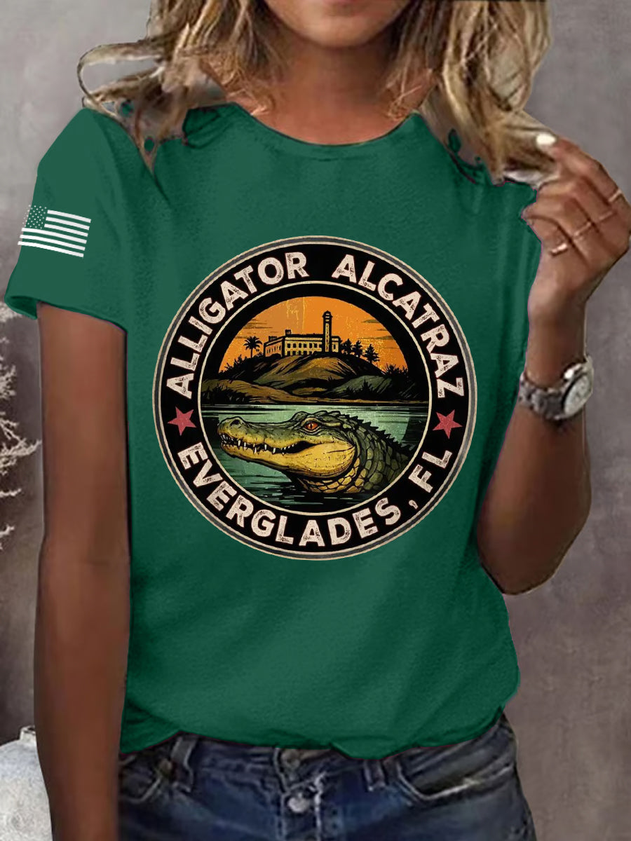 Women's Retro Alligator Alcatraz Funny Florida Everglades Dark Humor Tee gracestitchs