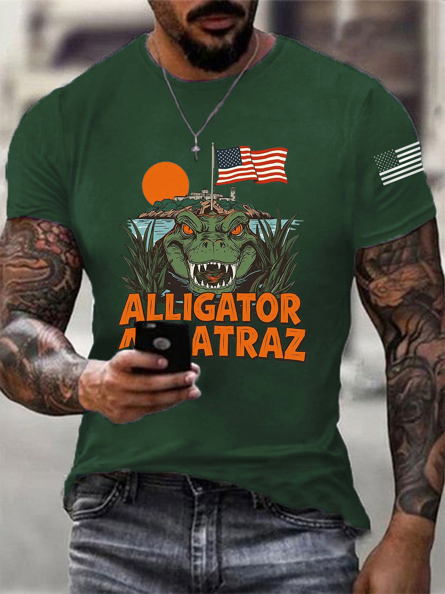 Men's Retro Alligator Alcatraz Funny Florida Everglades Dark Humor Tee gracestitchs