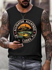 Men's Retro Alligator Alcatraz Funny Florida Everglades Dark Humor Tank Top
