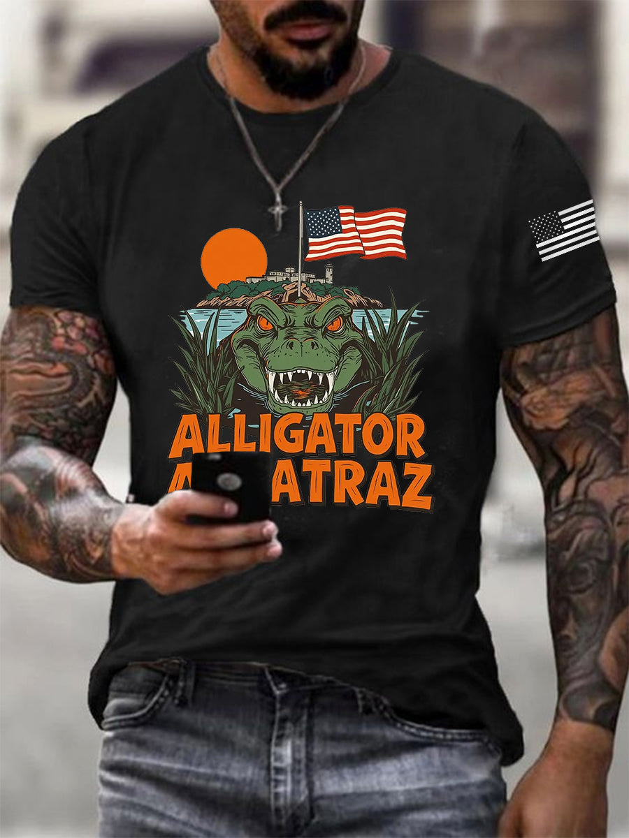 Men's Retro Alligator Alcatraz Funny Florida Everglades Dark Humor Tee gracestitchs