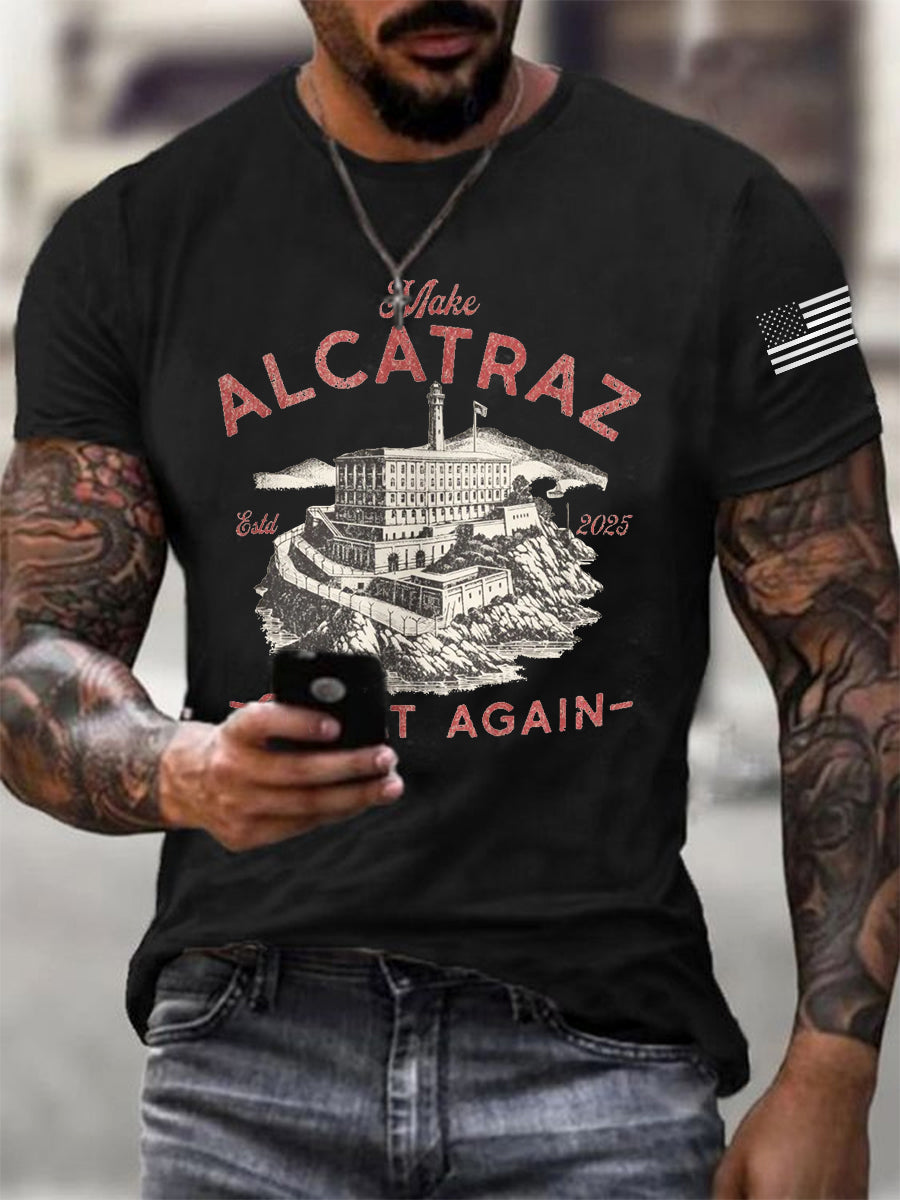 Men's Retro Make Alcatraz Great Again Funny Florida Everglades Dark Humor Tee gracestitchs