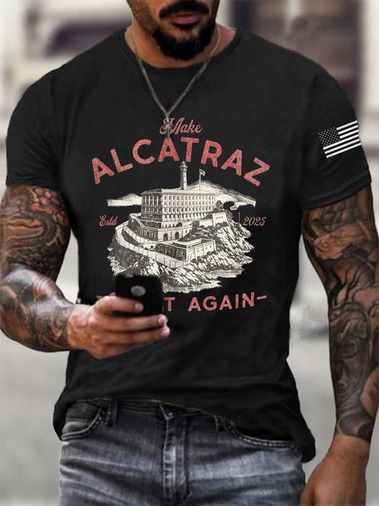 Men's Retro Make Alcatraz Great Again Funny Florida Everglades Dark Humor Tee gracestitchs