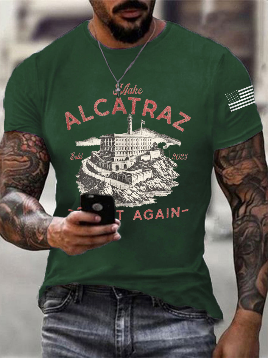 Men's Retro Make Alcatraz Great Again Funny Florida Everglades Dark Humor Tee gracestitchs
