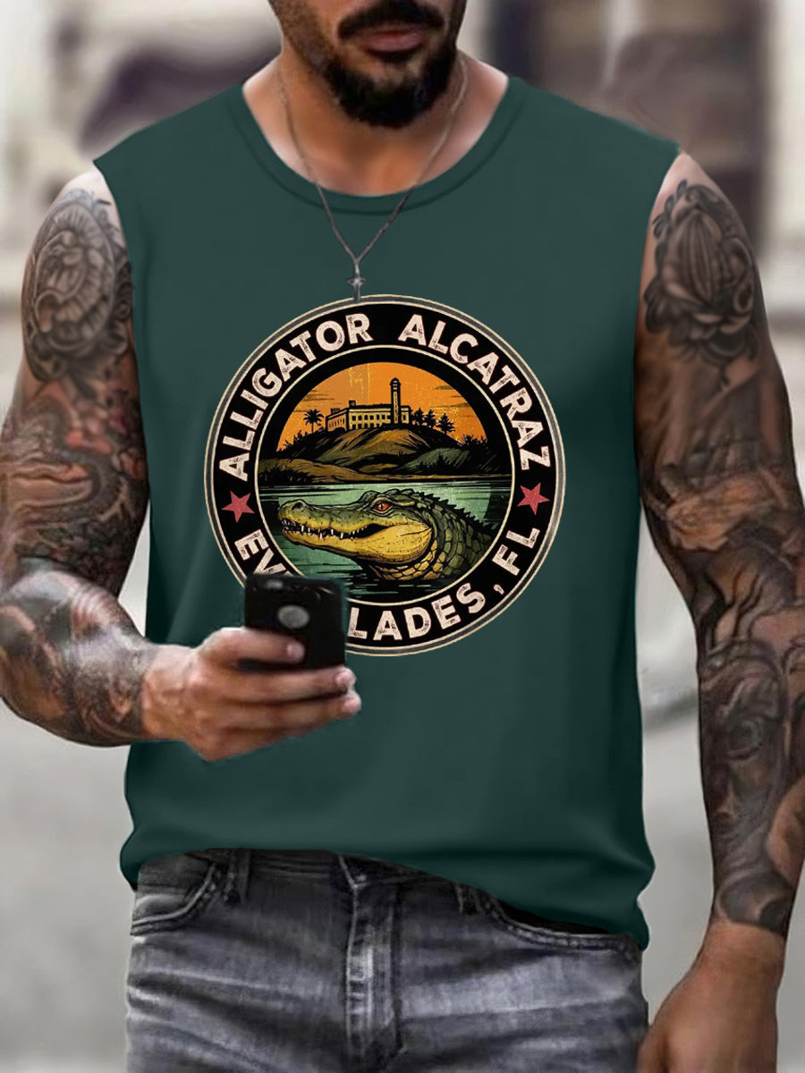 Men's Retro Alligator Alcatraz Funny Florida Everglades Dark Humor Tank Top gracestitchs