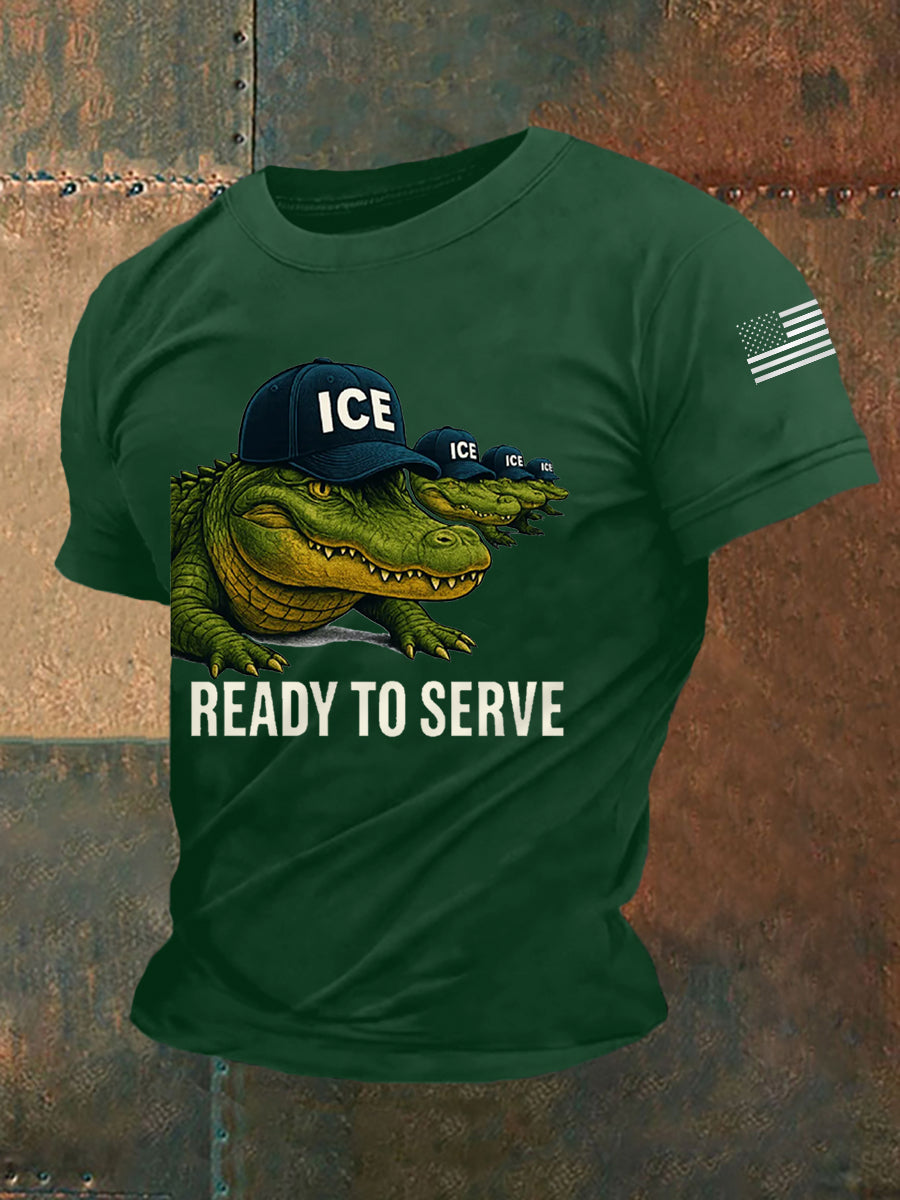 Men's Retro Funny Ready To Serve Alligator Alcatraz Florida Everglades Dark Humor Tee gracestitchs