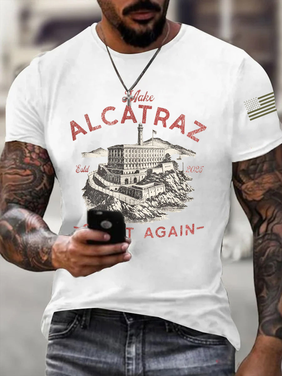 Men's Retro Make Alcatraz Great Again Funny Florida Everglades Dark Humor Tee gracestitchs