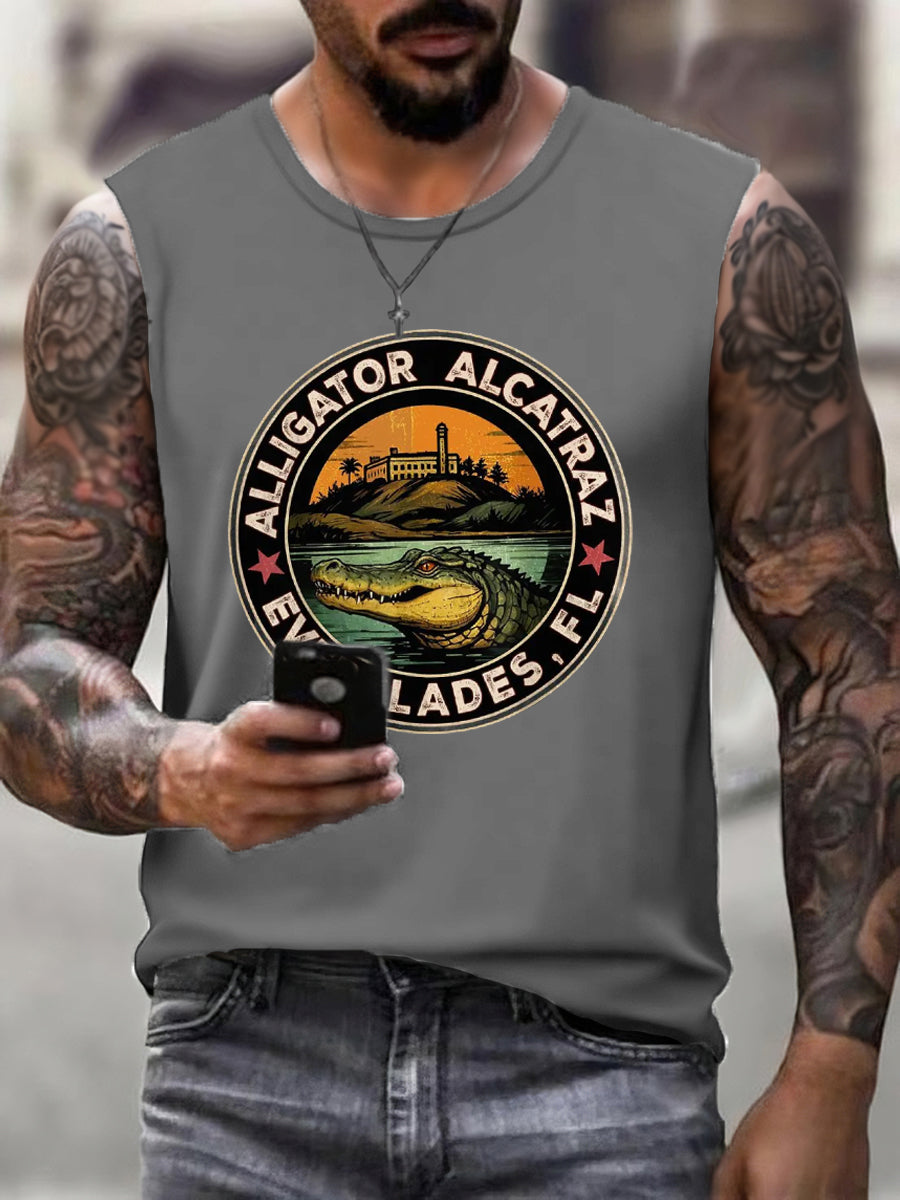 Men's Retro Alligator Alcatraz Funny Florida Everglades Dark Humor Tank Top gracestitchs