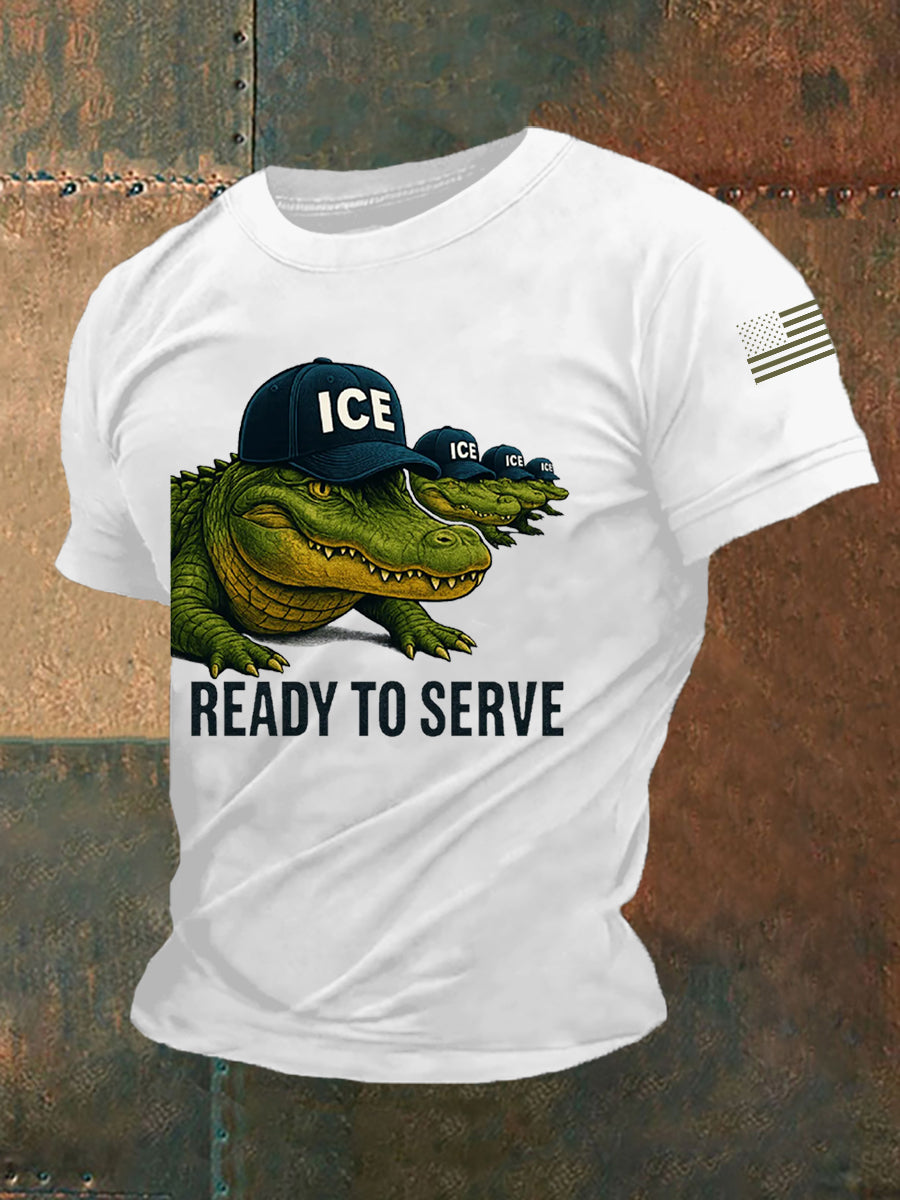 Men's Retro Funny Ready To Serve Alligator Alcatraz Florida Everglades Dark Humor Tee gracestitchs