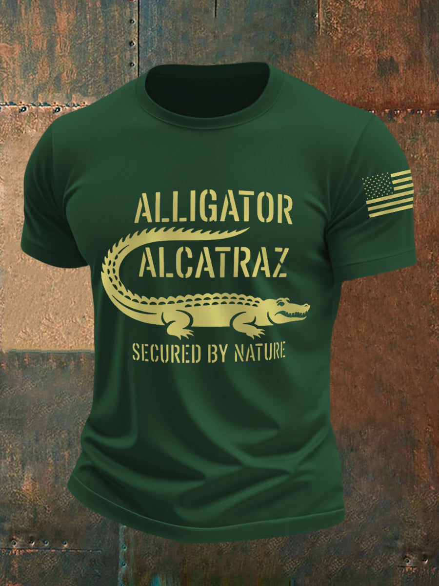 Men's Retro Alligator Alcatraz Funny Florida Everglades Dark Humor Tee gracestitchs