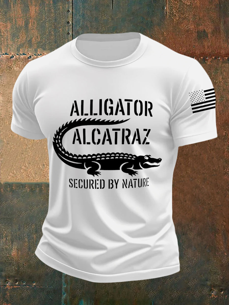 Men's Retro Alligator Alcatraz Funny Florida Everglades Dark Humor Tee gracestitchs