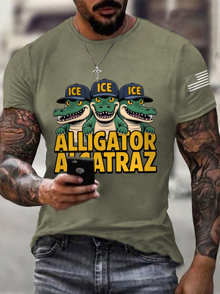 Men's Retro Alligator Alcatraz Funny Florida Everglades Dark Humor Tee gracestitchs