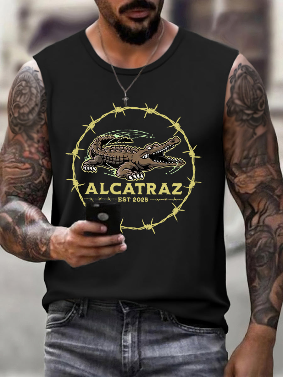 Men's Retro Alligator Alcatraz Funny Florida Everglades Dark Humor Tank Top gracestitchs
