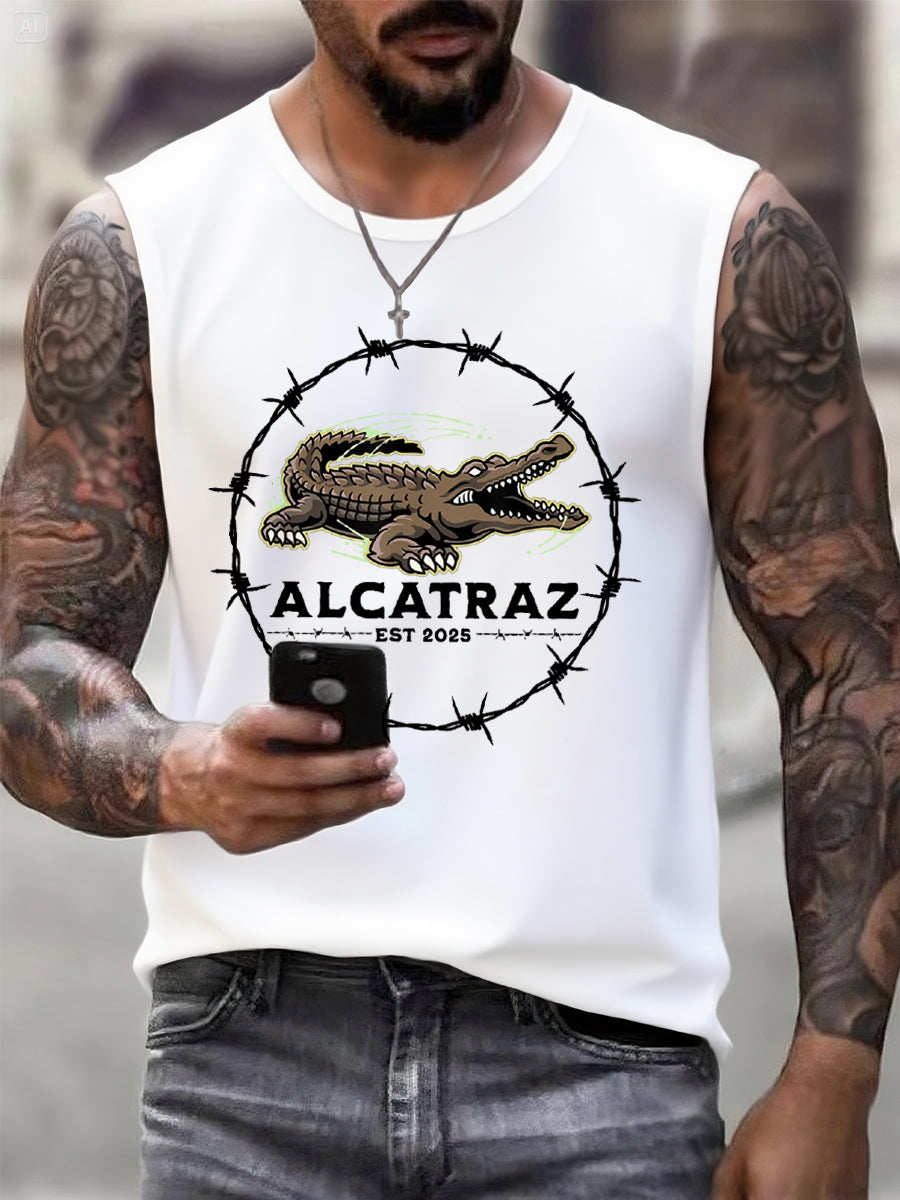 Men's Retro Alligator Alcatraz Funny Florida Everglades Dark Humor Tank Top gracestitchs