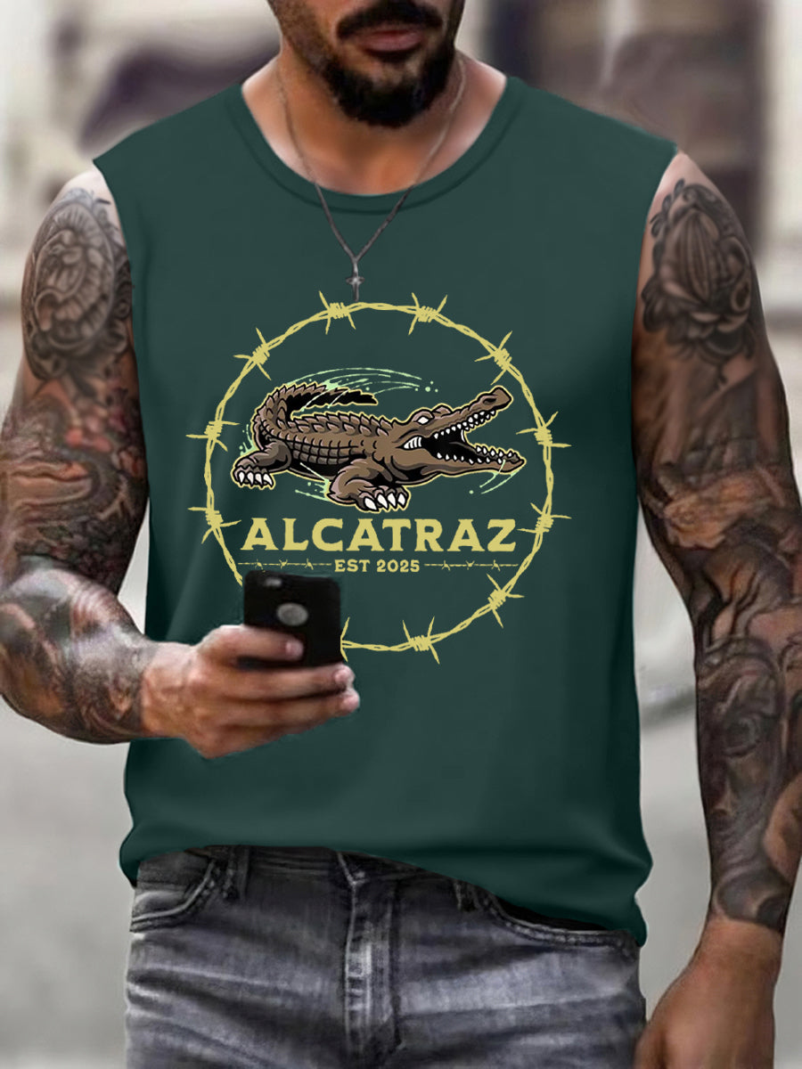 Men's Retro Alligator Alcatraz Funny Florida Everglades Dark Humor Tank Top gracestitchs