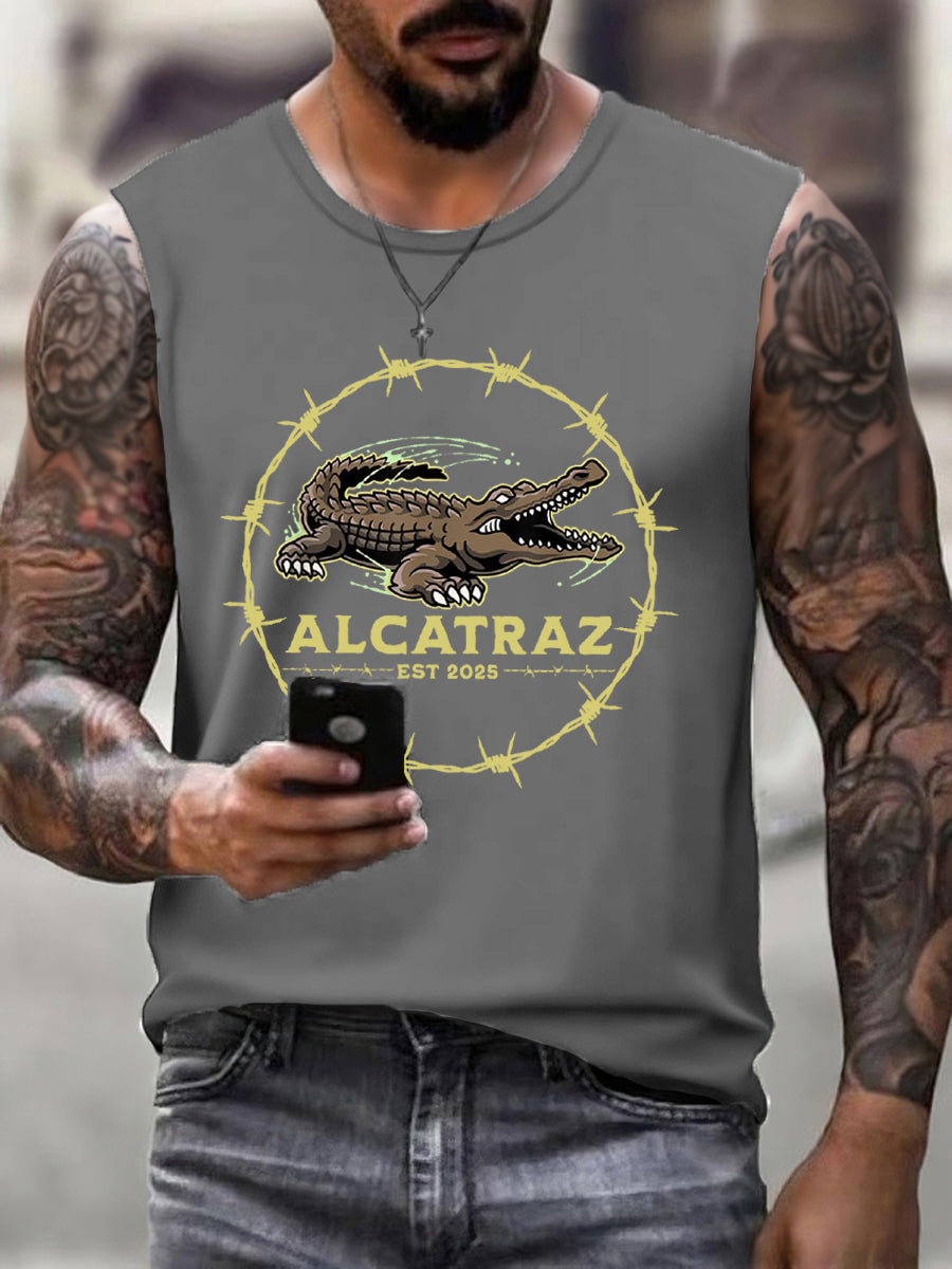 Men's Retro Alligator Alcatraz Funny Florida Everglades Dark Humor Tank Top gracestitchs