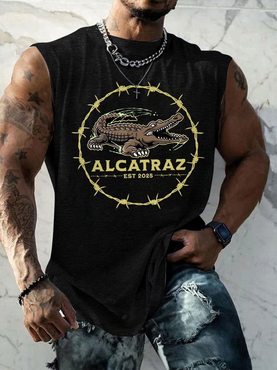 Men's Retro Alligator Alcatraz Funny Florida Everglades Dark Humor Tank Top gracestitchs