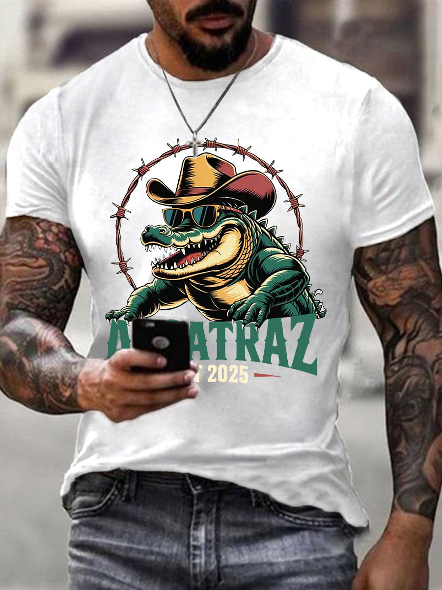 Men's Retro Alligator Alcatraz Funny Florida Everglades Dark Humor Short Sleeve Tee gracestitchs