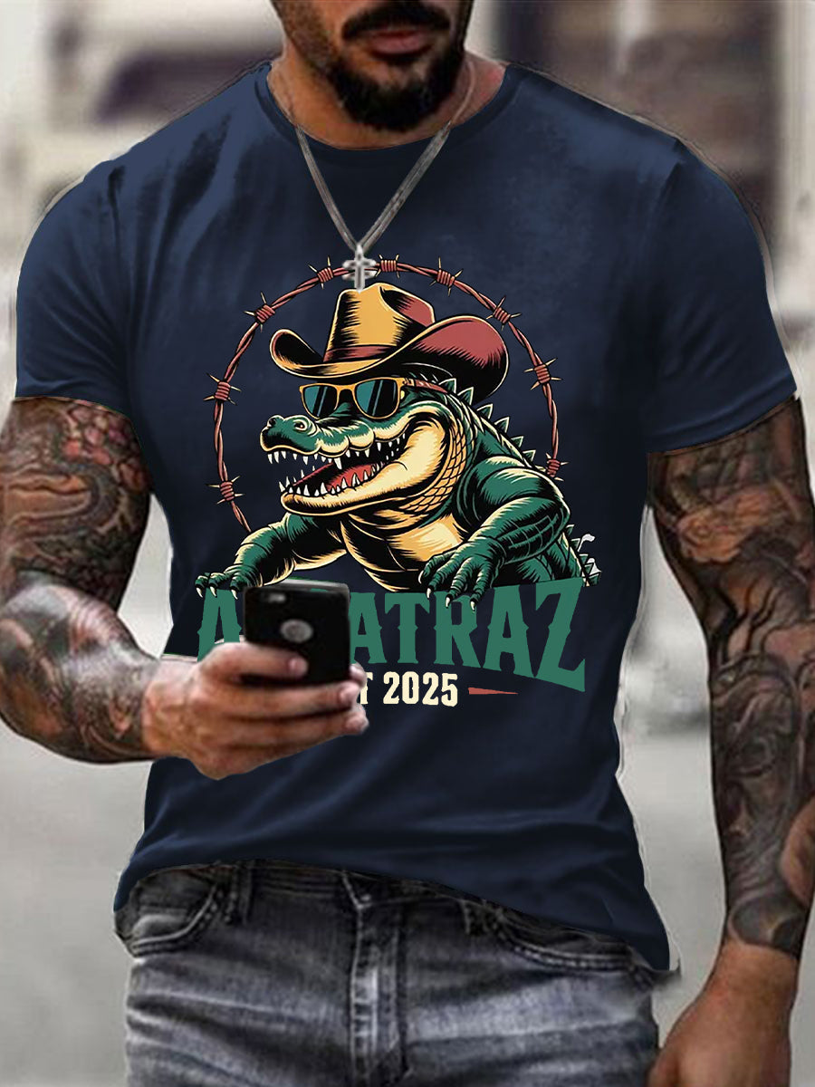 Men's Retro Alligator Alcatraz Funny Florida Everglades Dark Humor Short Sleeve Tee gracestitchs