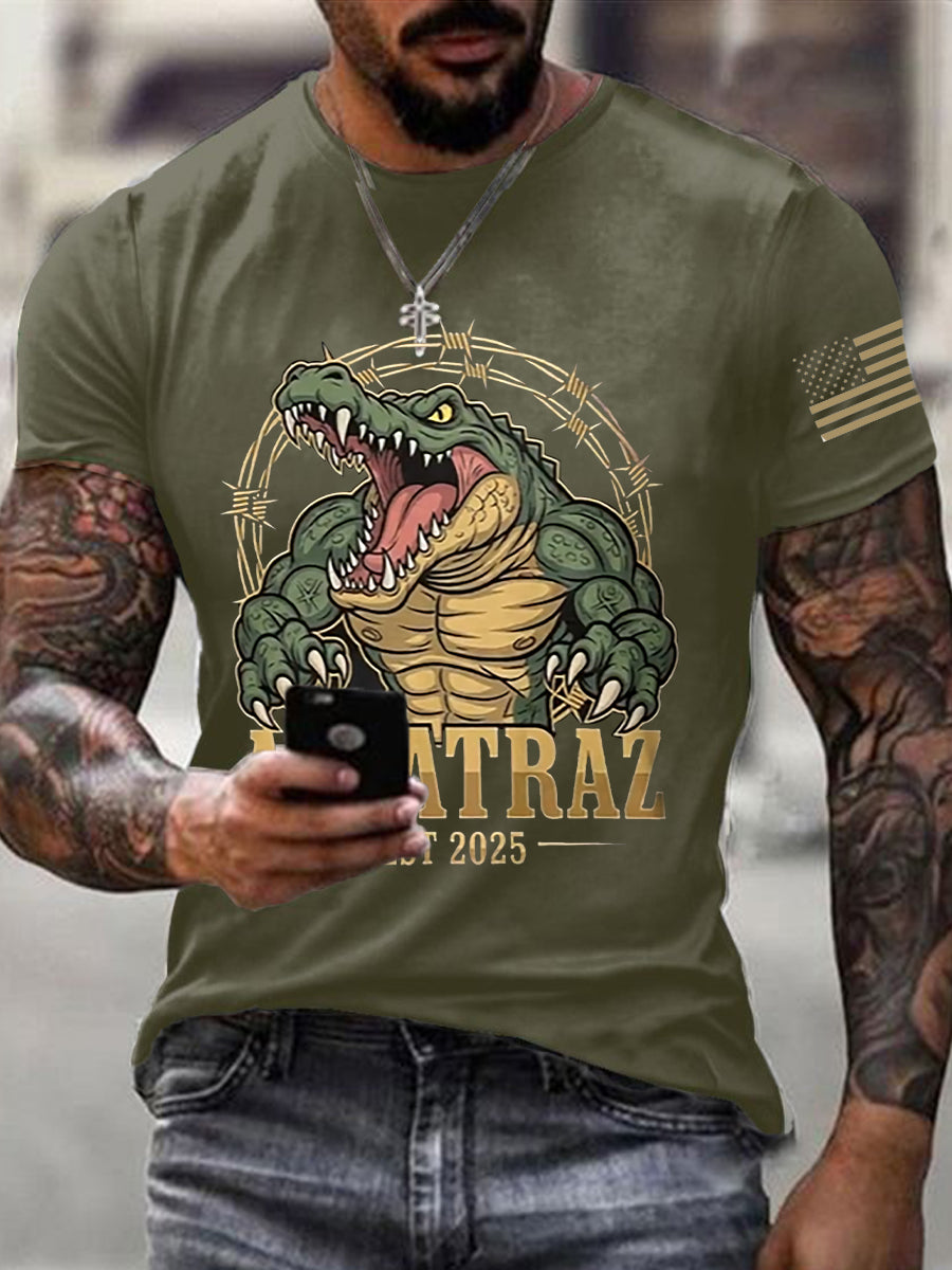 Men's Retro Alligator Alcatraz Funny Florida Everglades Dark Humor Short Sleeve Tee gracestitchs
