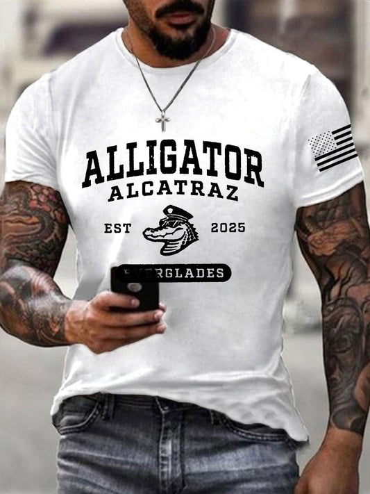 Men's Retro Alligator Alcatraz Funny Florida Everglades Dark Humor Short Sleeve Tee gracestitchs