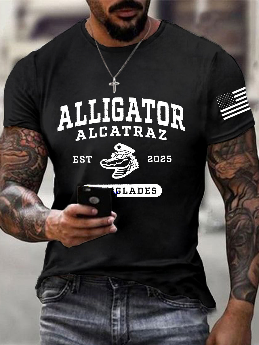 Men's Retro Alligator Alcatraz Funny Florida Everglades Dark Humor Short Sleeve Tee gracestitchs